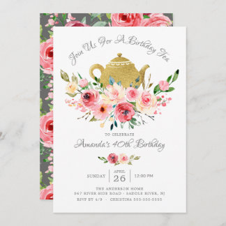 Elegante Peony Floral Birthday Tea Einladung