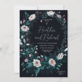 Elegante Peony Floral Foliage Wreath Wedding Einladung (Vorderseite)