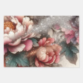 Elegante Peony Floral Glitzer Geschenkpapier Set (Vorderseite 3)