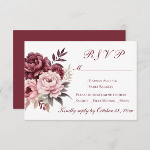 Elegante Peony Floral Watercolor Burgund Hochzeit RSVP Karte