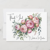 Elegante Peony Floral Wedding Dankeschön Karten (Vorderseite)