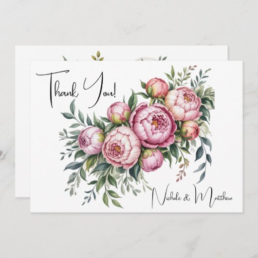 Elegante Peony Floral Wedding Dankeschön Karten (Vorne/Hinten)