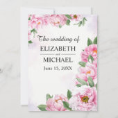 Elegante Peony Minimalistisch Chic Hochzeitseinlad Einladung (Rückseite)