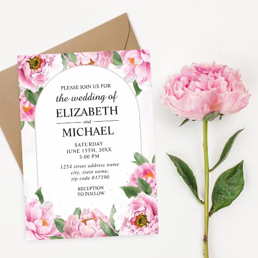 Elegante Peony Minimalistisch Chic Hochzeitseinlad Einladung
