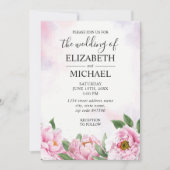 Elegante Peony Minimalistisch Wedding Einladung (Vorderseite)