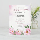 Elegante Peony Minimalistische Verlobung Einladung (Stehend Vorderseite)