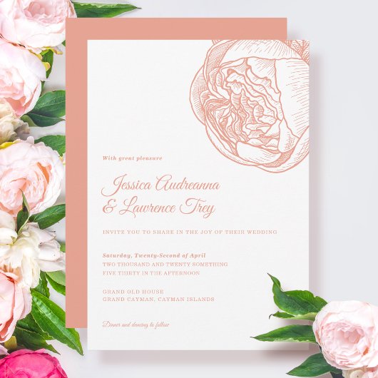 Elegante Peony Peach Blume Wedding Einladung