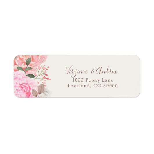 Elegante Peony Return Address Label (Vorne)