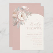 Elegante Peony Rose Dusty Pink Baby Shower Einladung (Vorne/Hinten)