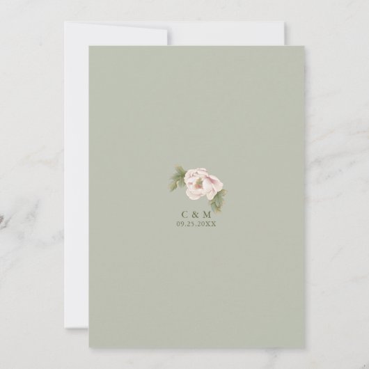 Elegante Peony Sage und Blush Wedding speichern da (Rückseite)