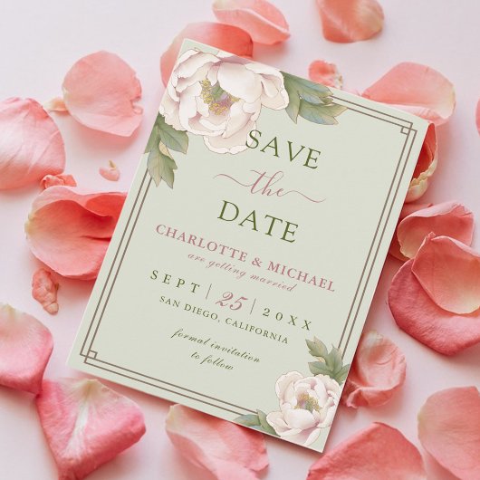 Elegante Peony Sage und Blush Wedding speichern da