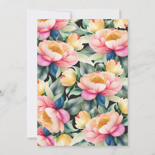 Elegante Peony Watercolor auf Schwarz | Hochzeit Einladung (Rückseite)