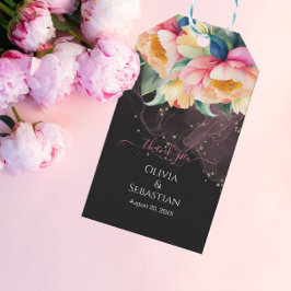 Elegante Peony Watercolor auf Schwarz | Hochzeit Geschenkanhänger