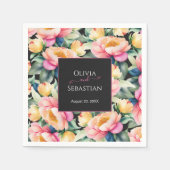 Elegante Peony Watercolor auf Schwarz | Hochzeit Serviette (Vorderseite)