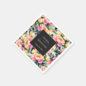 Elegante Peony Watercolor auf Schwarz | Hochzeit Serviette (Ecke)