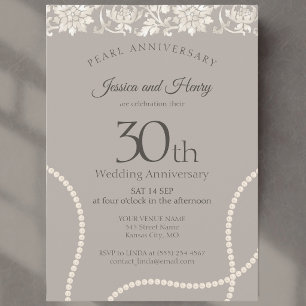 Elegante Perle 30. Hochzeitstag taupe Einladung