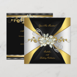 Elegante Perle Gold Silber Diamant Geburtstagsfeie Einladung