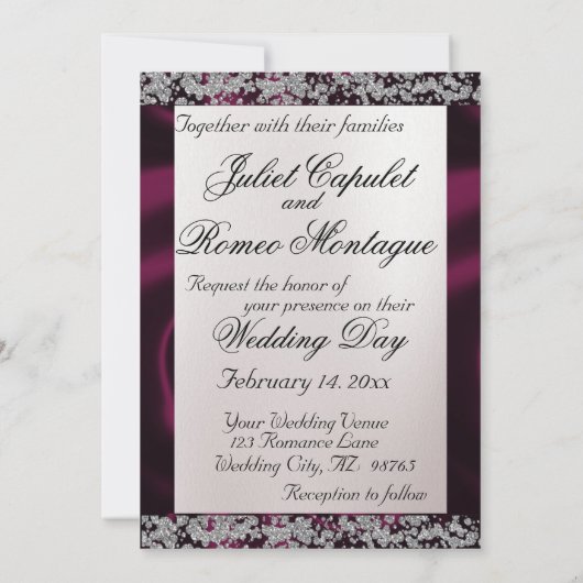 Elegante Perle, Lila Band und Sparkle Einladung (Rückseite)