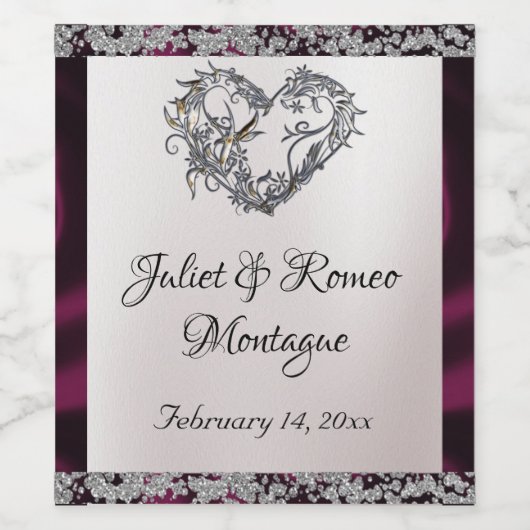 Elegante Perle, Lila Band und Sparkle Weinetikett (Einzelnes Label)