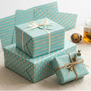 Elegante Perle & Türkis Geschenkpapier Set