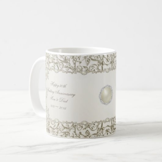 Elegante Perlen-30. Hochzeitstag Kaffeetasse (Vorderseite Links)
