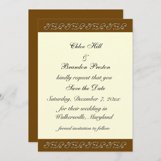 Elegante Perlen auf Elfenbeinküste Save the Date (Vorne/Hinten)