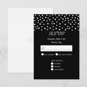 Elegante Perlen auf Schwarz-Weiß-Hochzeits-Antwort RSVP Karte