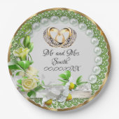 Elegante Perlen-Blume Anpassbare Hochzeiten Pappteller (Vorderseite)