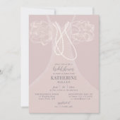 Elegante Perlen Blush Ruffles Dress Brautparty Einladung (Vorderseite)