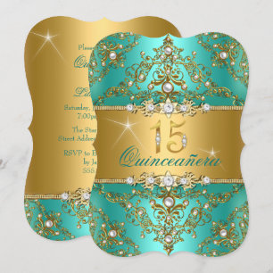 Elegante Perlen-Damaskus-Jade-Quinceanera Einladung