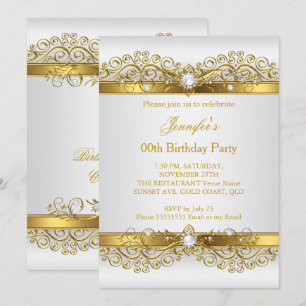 Elegante Perlen Gold Weiß Silber Geburtstagsfeier Einladung