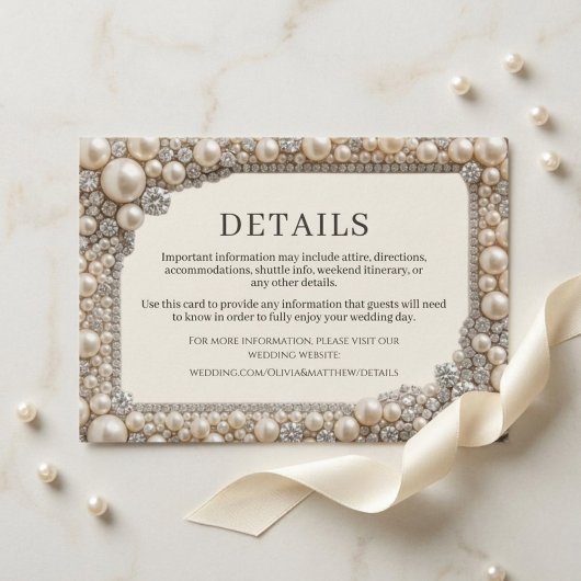 Elegante Perlen Hochzeit Begleitkarte