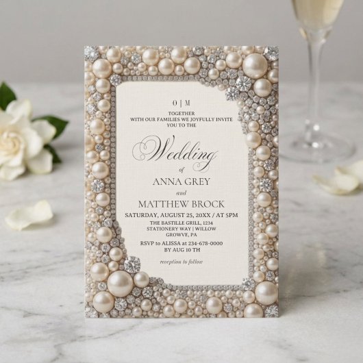 Elegante Perlen Hochzeit Einladung