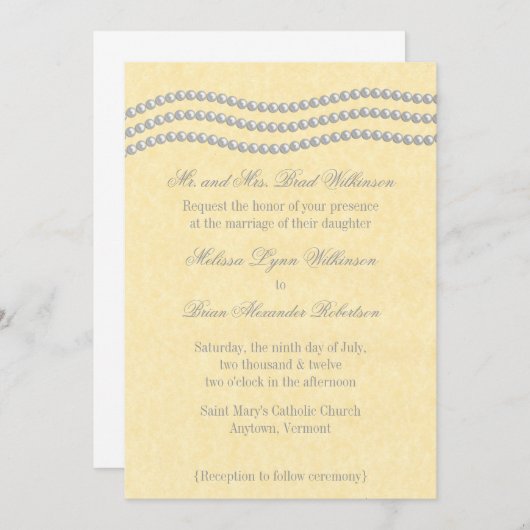 Elegante Perlen Hochzeit Einladung, Elfenbein Einladung (Vorne/Hinten)