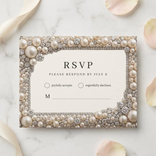 Elegante Perlen Hochzeit RSVP Karte