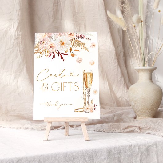 Elegante Perlen & Prosecco Blumenkarten und Gesche Poster