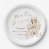 Elegante Perlen & Prosecco-Brautjunggesellinnenabs Pappteller (Vorderseite)