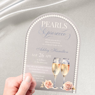 Elegante Perlen & Prosecco Brautparty Acryleinladungen