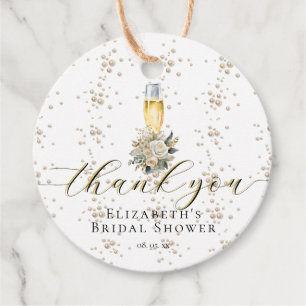 Elegante Perlen & Prosecco Brautparty Dankeschön Geschenkanhänger