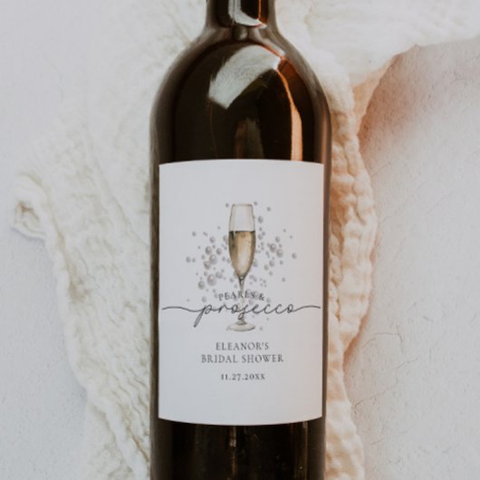 Elegante Perlen & Prosecco Brautparty Gefallen Weinetikett