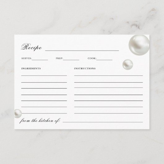 Elegante Perlen & Prosecco Brautparty Rezept Begleitkarte (Rückseite)