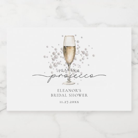 Elegante Perlen & Prosecco Brautparty Weinkultur u Schaumweinetikett (Einzelnes Label)
