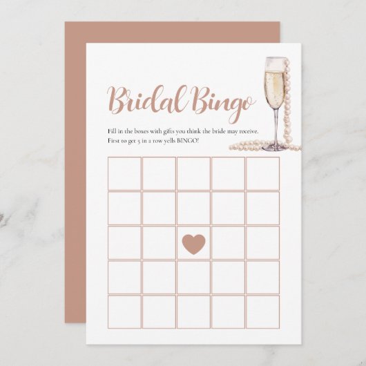 Elegante Perlen & Prosecco Bridal Bingo Game Card Einladung (Vorne/Hinten)