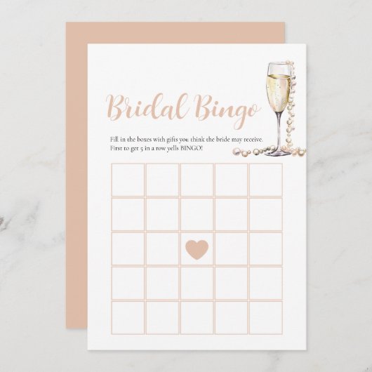 Elegante Perlen & Prosecco Bridal Bingo Game Card Einladung (Vorne/Hinten)