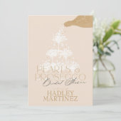 Elegante Perlen & Prosecco Bridal Dusche Einladung (Stehend Vorderseite)