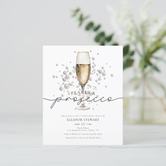 Elegante Perlen Prosecco Bridal Dusche Einladung (Stehend Vorderseite)