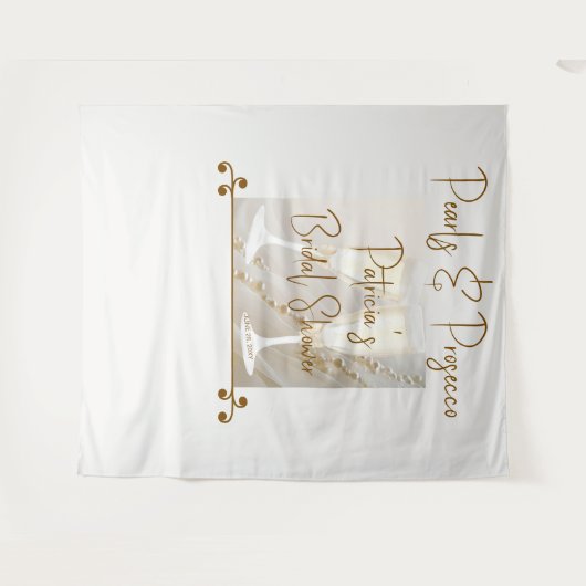 Elegante Perlen & Prosecco Bridal Dusche Hintergru Wandteppich (Vorderseite (Horizontal))