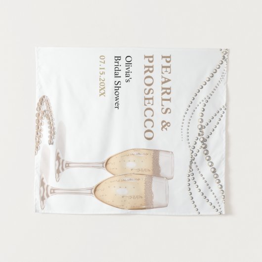 Elegante Perlen & Prosecco Bridal Dusche Hintergru Wandteppich (Vorderseite (Horizontal))