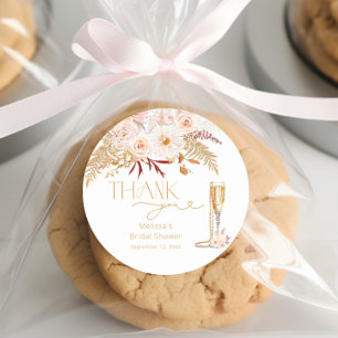 Elegante Perlen & Prosecco Florales Hochzeitsgesch Runder Aufkleber