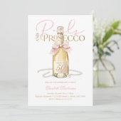 Elegante Perlen & Prosecco Rosa Schleife 50. Gebur Einladung (Stehend Vorderseite)